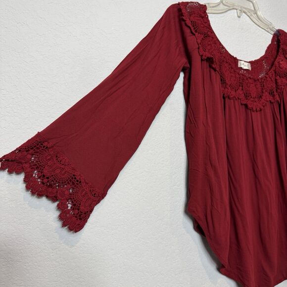 Altar’d State Red Crochet Trim Boho Peasant Top Blouse Flowy Women’s S Holiday - Picture 2 of 7